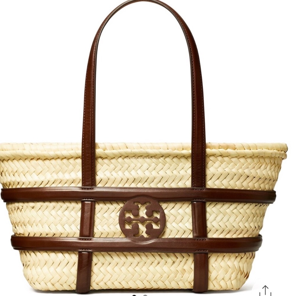 Tory Burch Ella Small Straw Basket Tote Raffia Leather Classic Cuoio 169218
